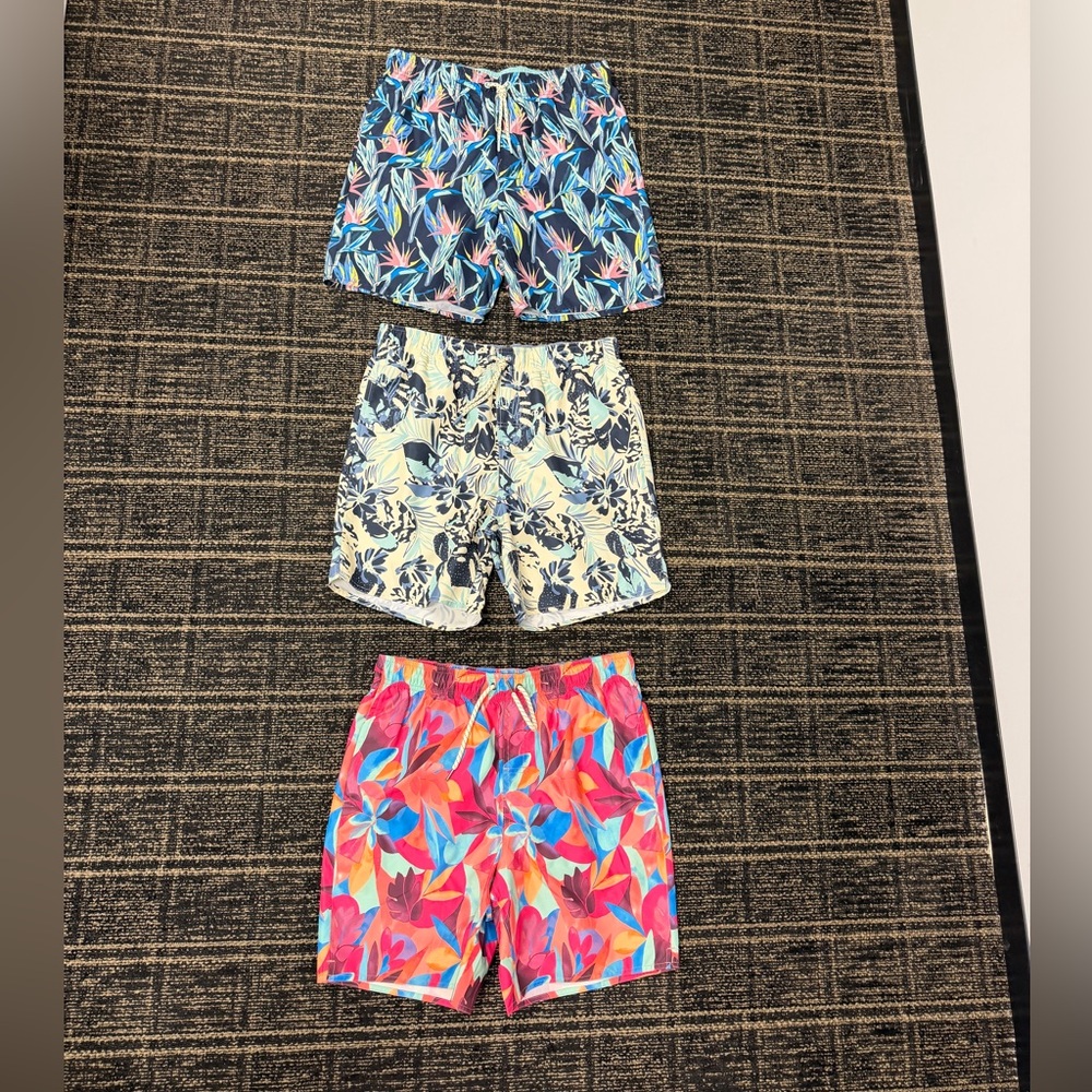 Laguna Men's Swim Trunks - Blue, Cream, Red Floral Patterns